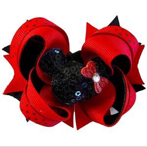 Red and Black Layered Boutique Hair Bow Clip Minnie Mouse Themed Disney Accents